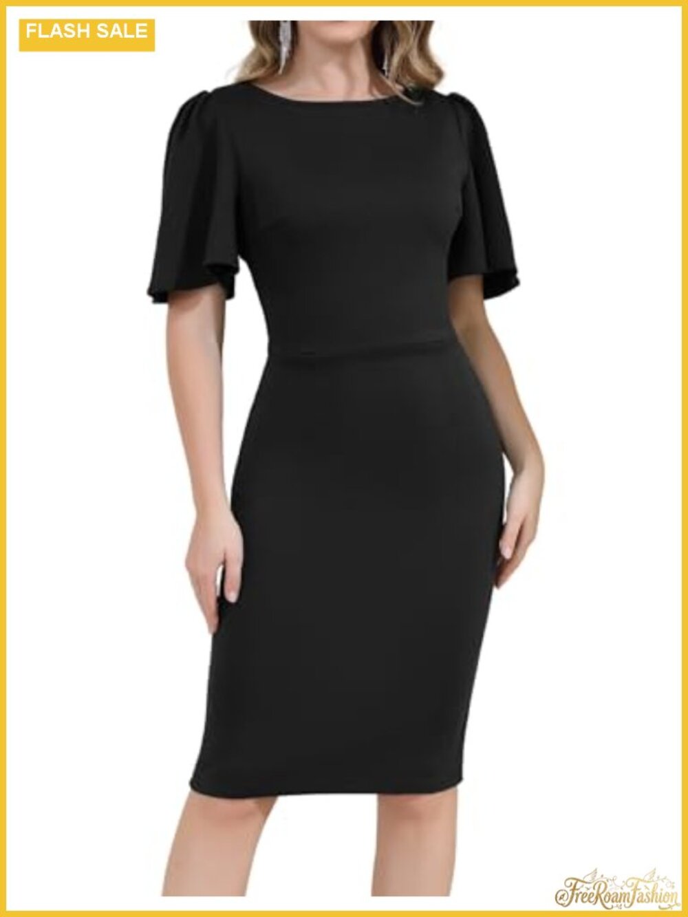 Women's Sheath Midi Dress Short Sleeve Ruffle Cocktail Work Dress